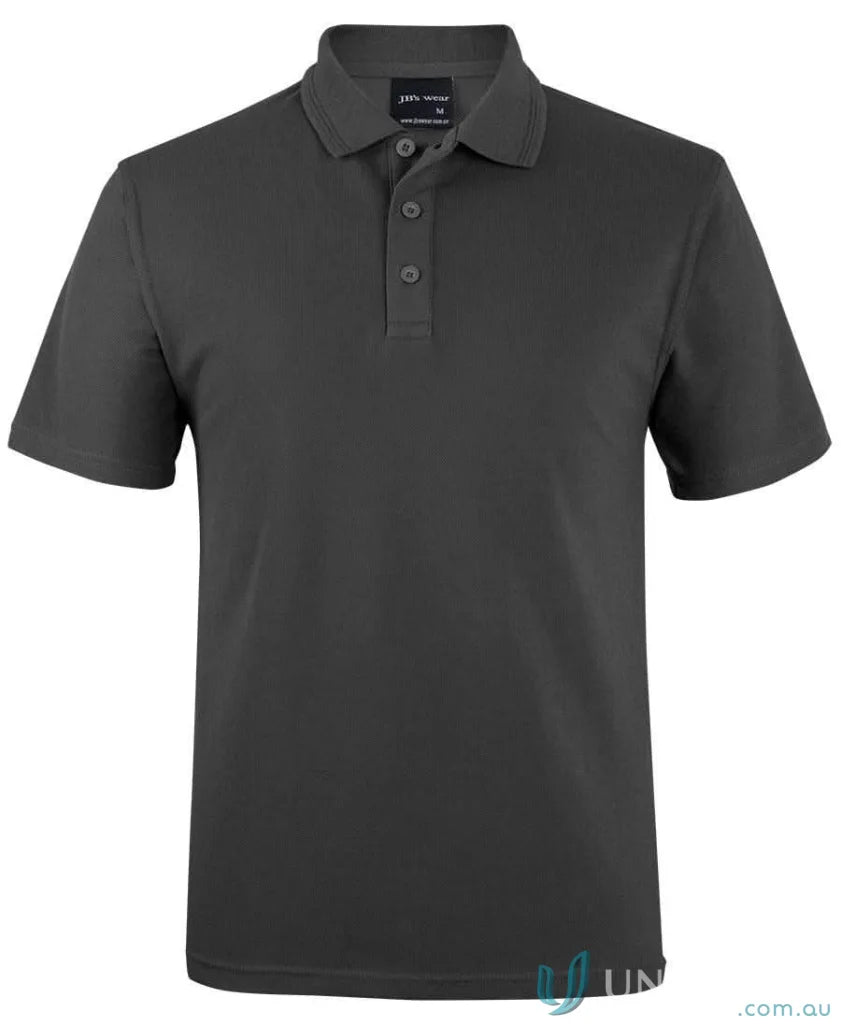 Dark gray JBs 210 Polo 2XS-L with 210gsm pique fabric and stylish herringbone tape
