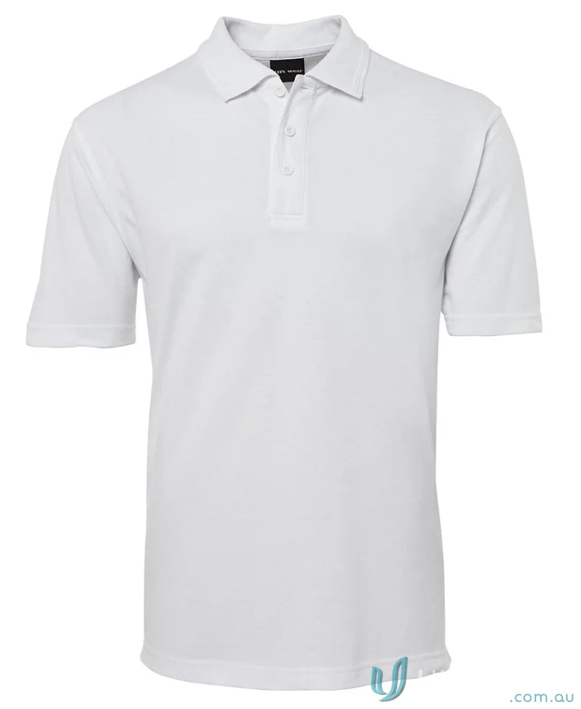 White short-sleeved JB’s 210 Polo in 210gsm pique fabric with herringbone tape details