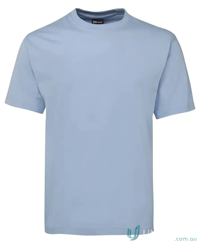 Light blue JBs Adult 1HT Blue Tee with crew neck, classic fit, and comfy jersey knit