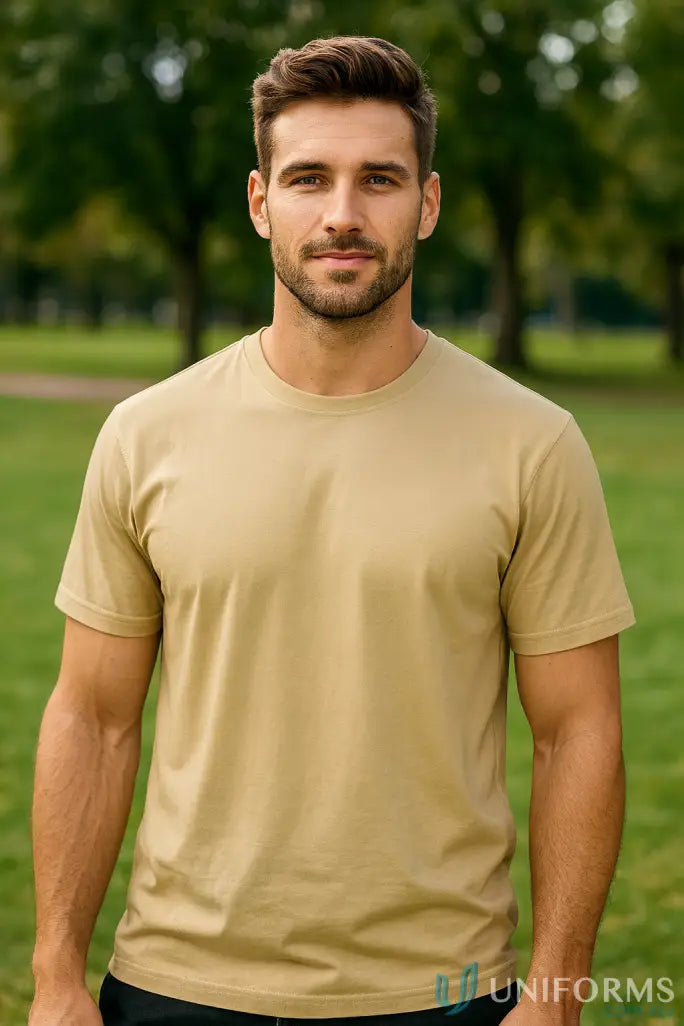 Light brown JBs Adult 1HT Tee with classic fit and crew neck, perfect for casual wear