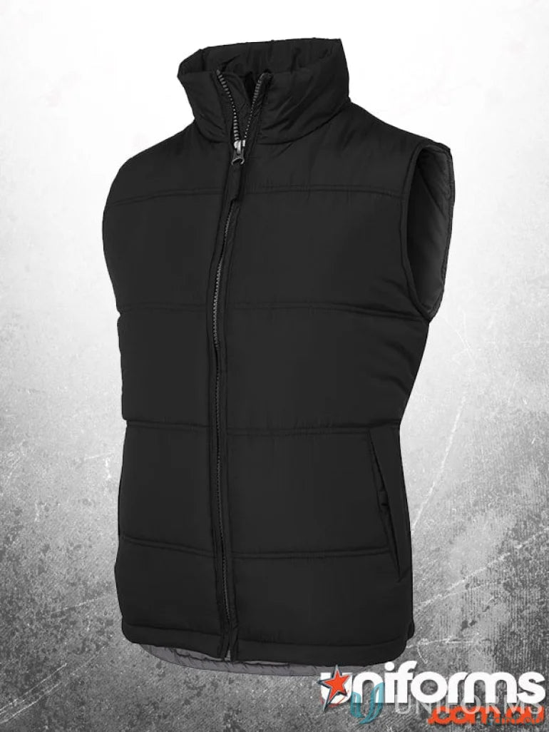Black JB’s Adults Adventure Puffer Vest with polyester pongee shell and high collar