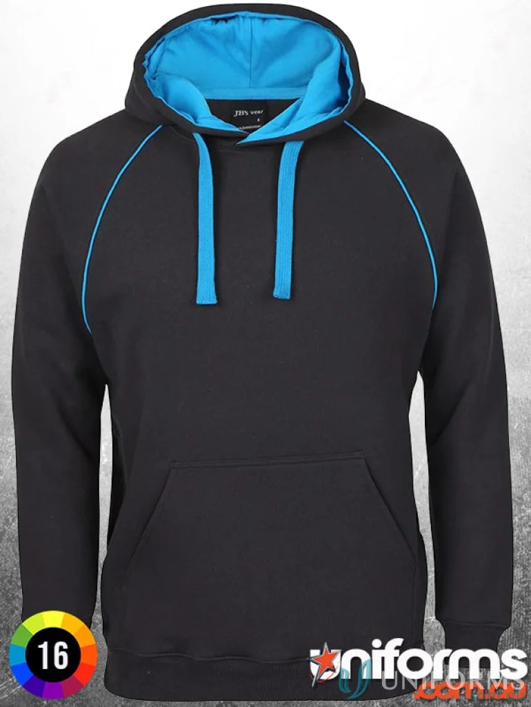 Black contrast fleecy hoodie with blue trim from JB’s Adults Contrast CVC Fleece collection