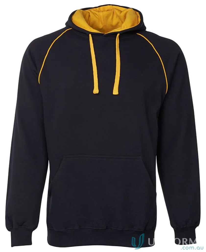 Black and yellow contrast fleecy hoodie from JB’s Adults Contrast CVC Fleece