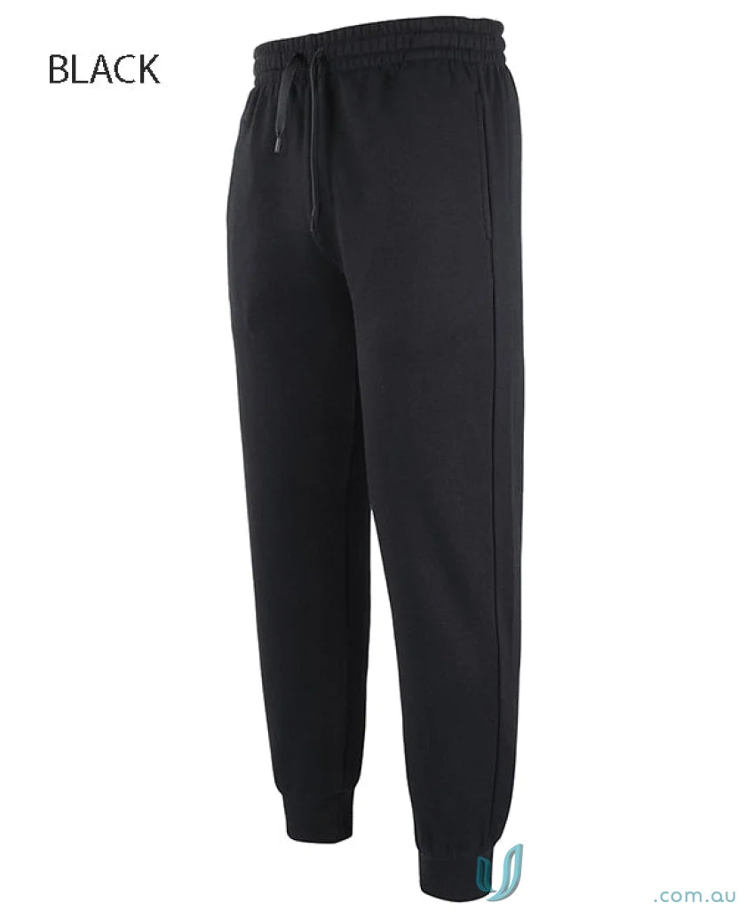 Black JB’s Adults Cuffed Track Pants with drawstring waist and elastic cuffs for urban fit style
