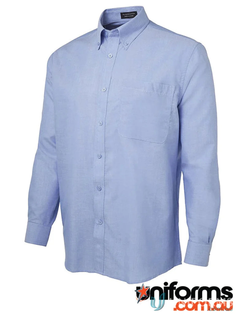 Light blue JBs Adults LS Oxford Shirt with center box pleat and long sleeve design