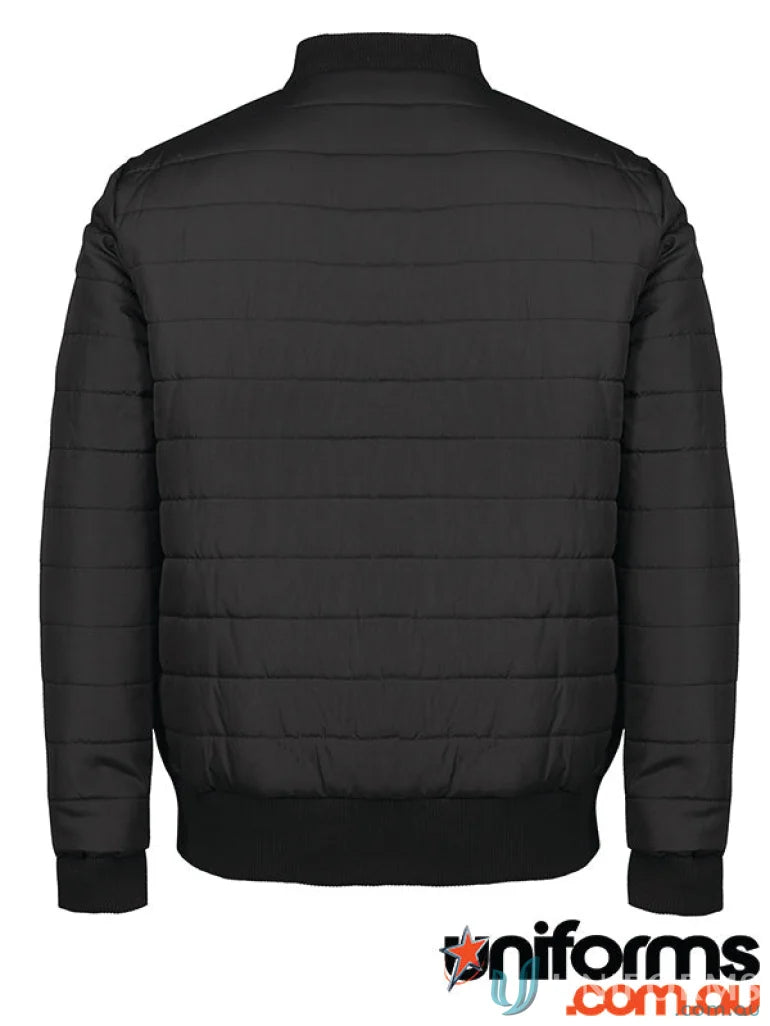 Black quilted bomber jacket with hand pockets water-shedding polyester pongee shell for adults