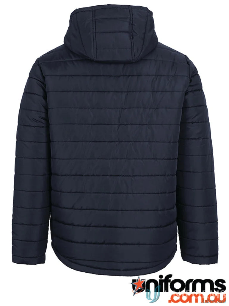 Navy blue JB’s Adults Puffer Jacket with horizontal design lines and polyester pongee shell