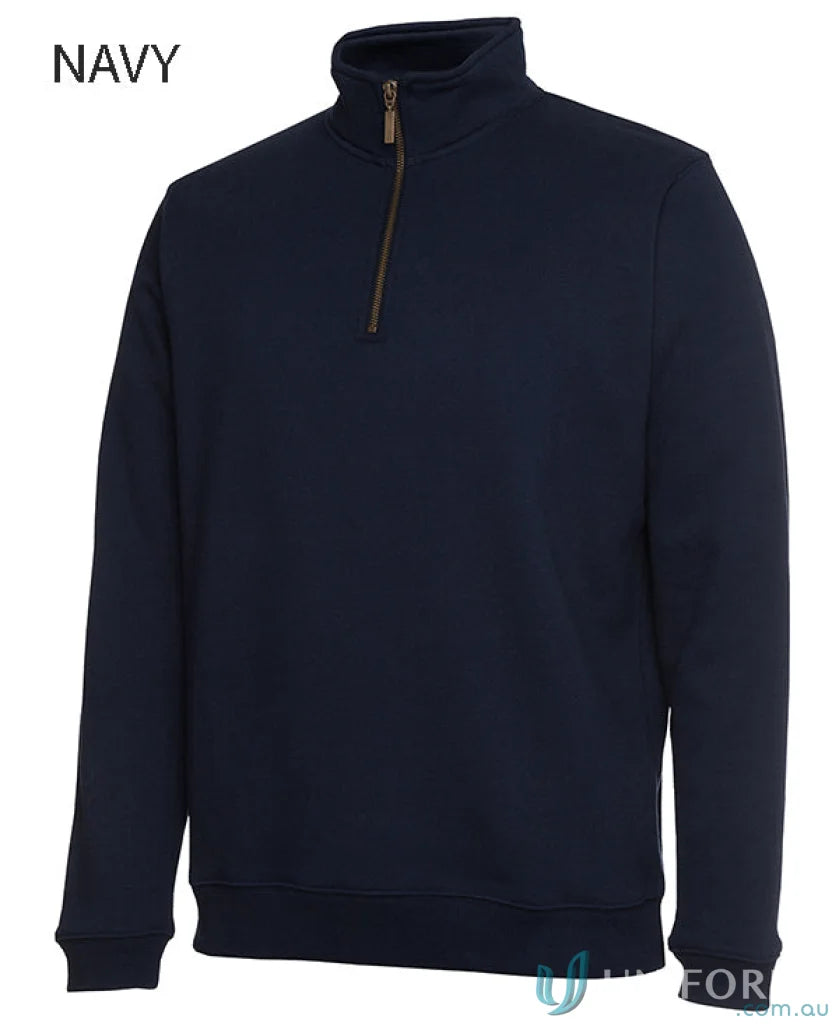 Navy blue JB’s Brass zip sweat S3FSZ with brown zipper, brass half zip pullover