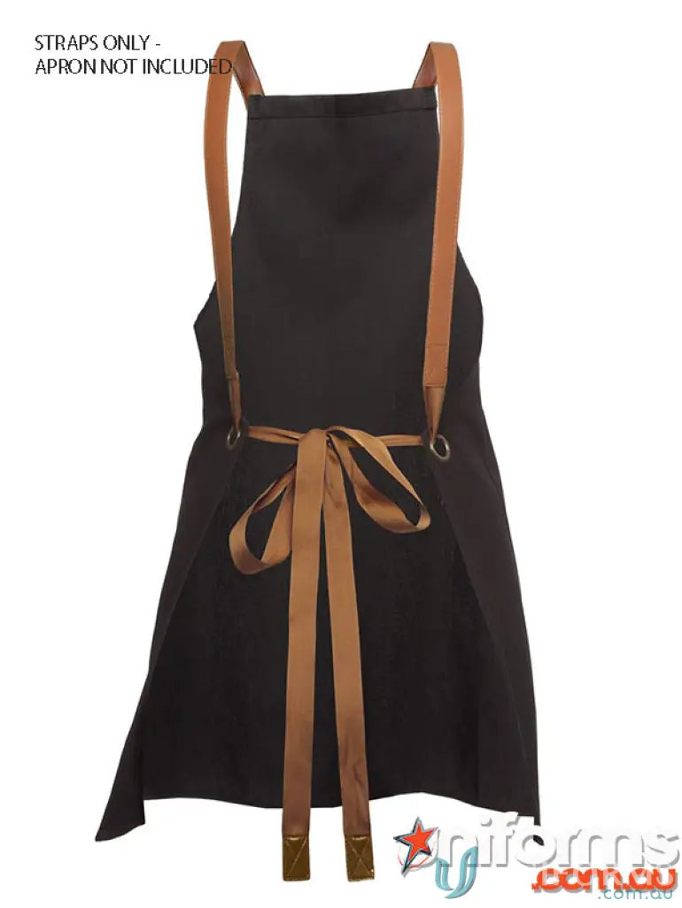 Black apron with brown straps from JB’s Changeable PU Cross Back Apron Strap lineup, durable PU leather