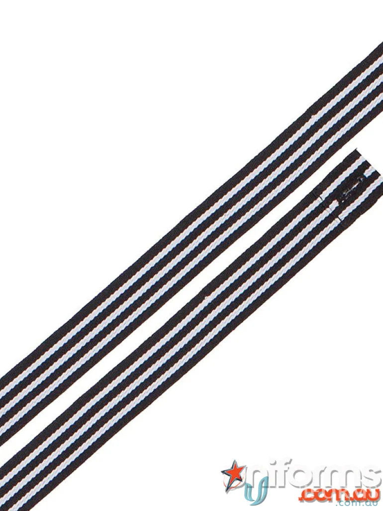 Black and white striped ribbon on JB’s Changeable Yarn Dyed Cross Back Apron Strap