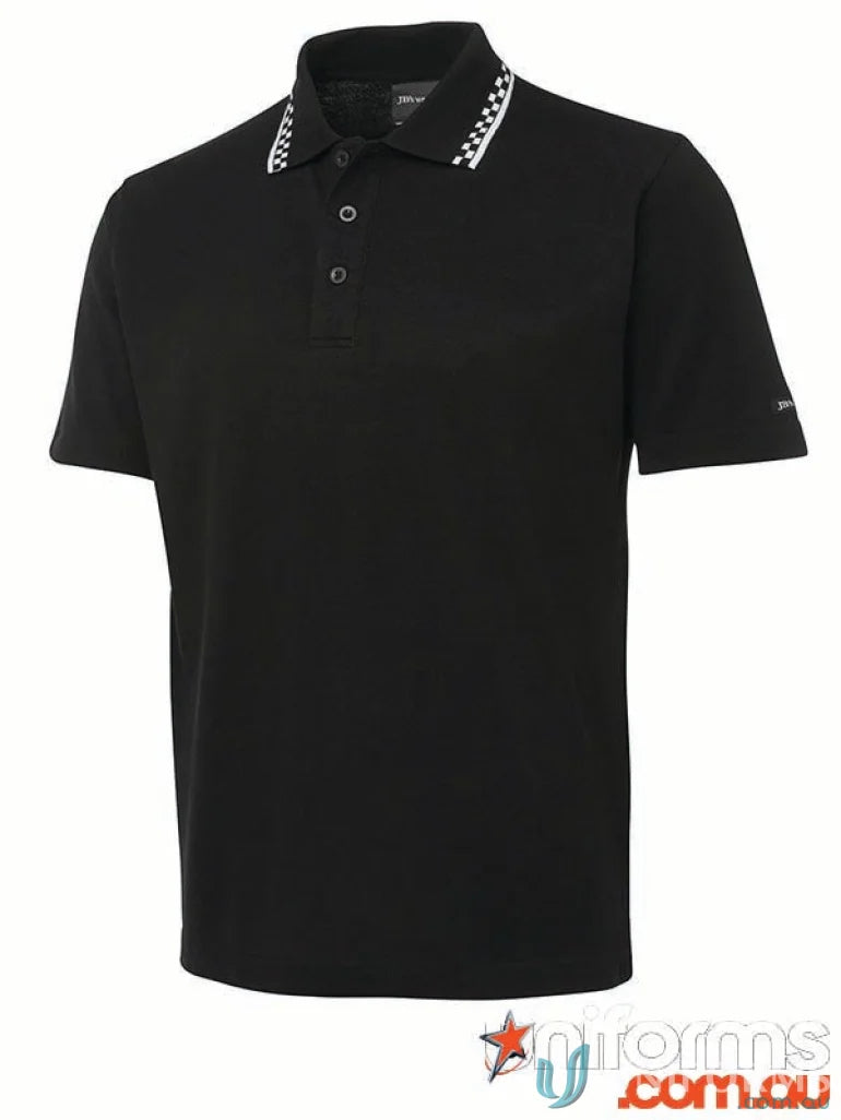JBS Chef Polo black polo shirt with checkered collar in pique knit fabric 210gsm double pique
