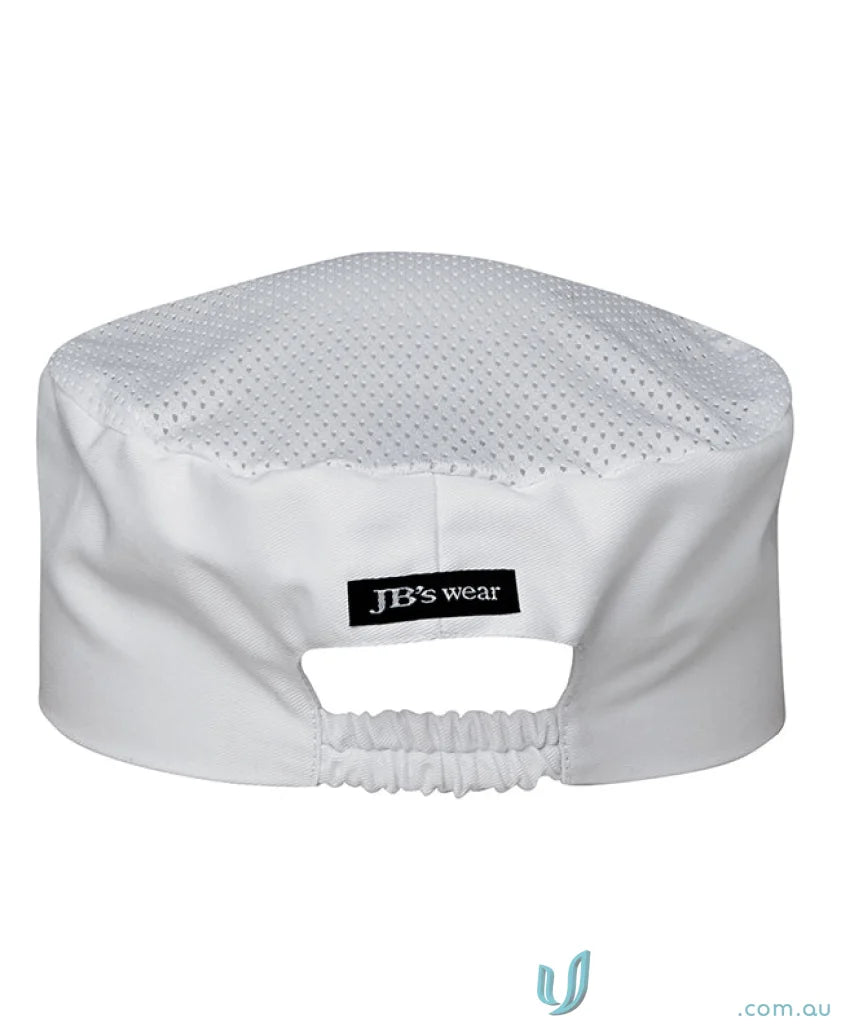 White mesh-topped JBs Chefs Vented Cap for comfortable fit in uniforms