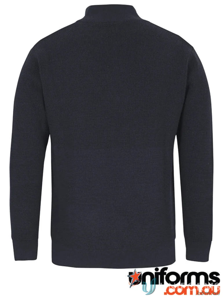 Navy blue knit sweater with antique brass half-zip in JBs Chunky Half Zip Jumper collection