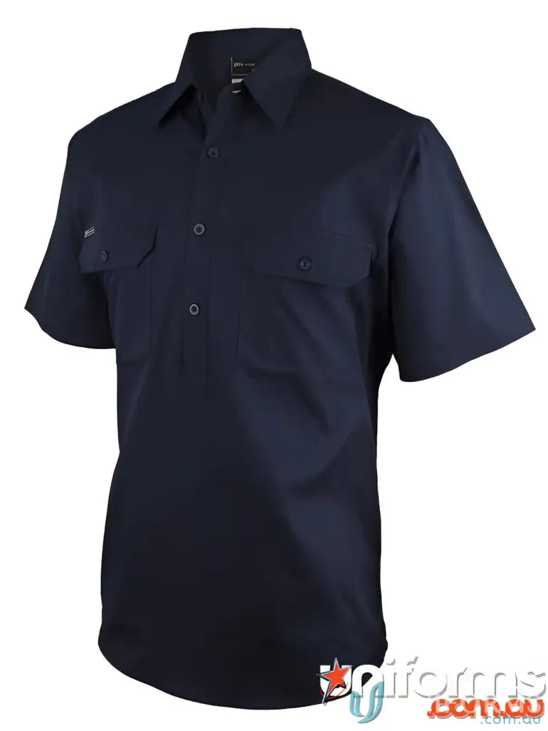 Navy blue short-sleeved work shirt from JBs Close Front SS Work Shirt perfect for work uniforms