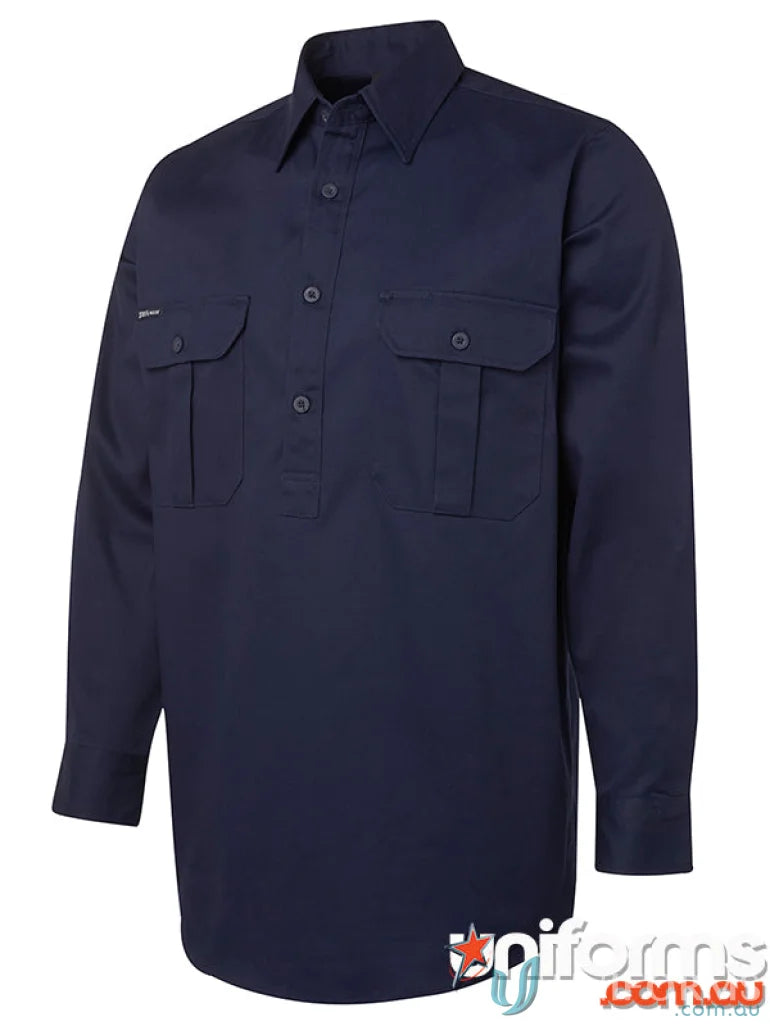Navy blue JBs Close Front Work Shirt for durable work uniforms and casual workwear