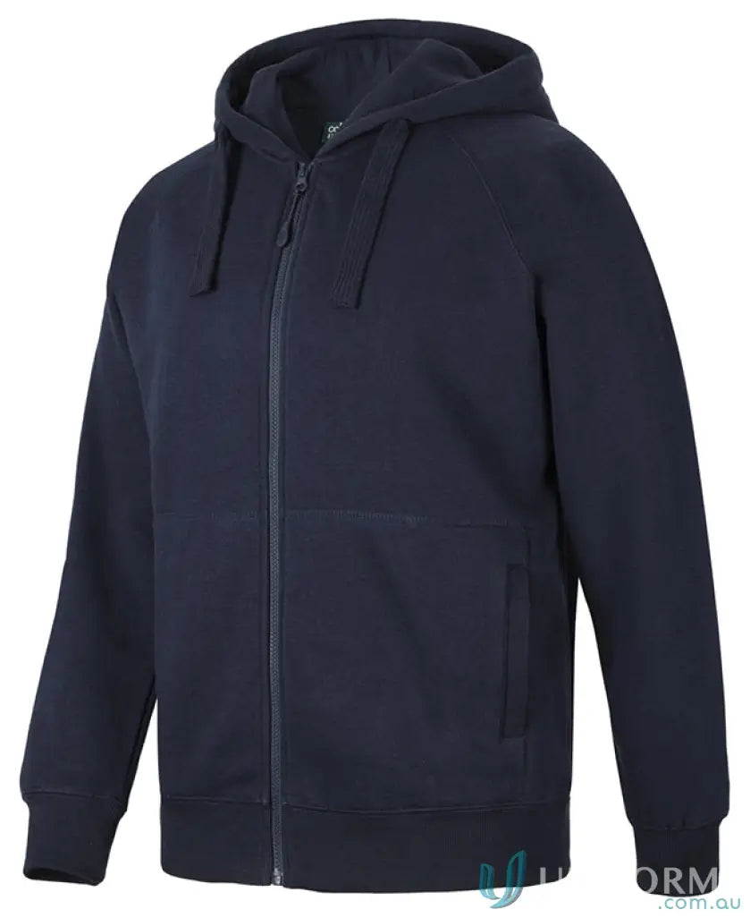 Navy blue JB’s Colours zip fleecy hoodie with lined hood for adults