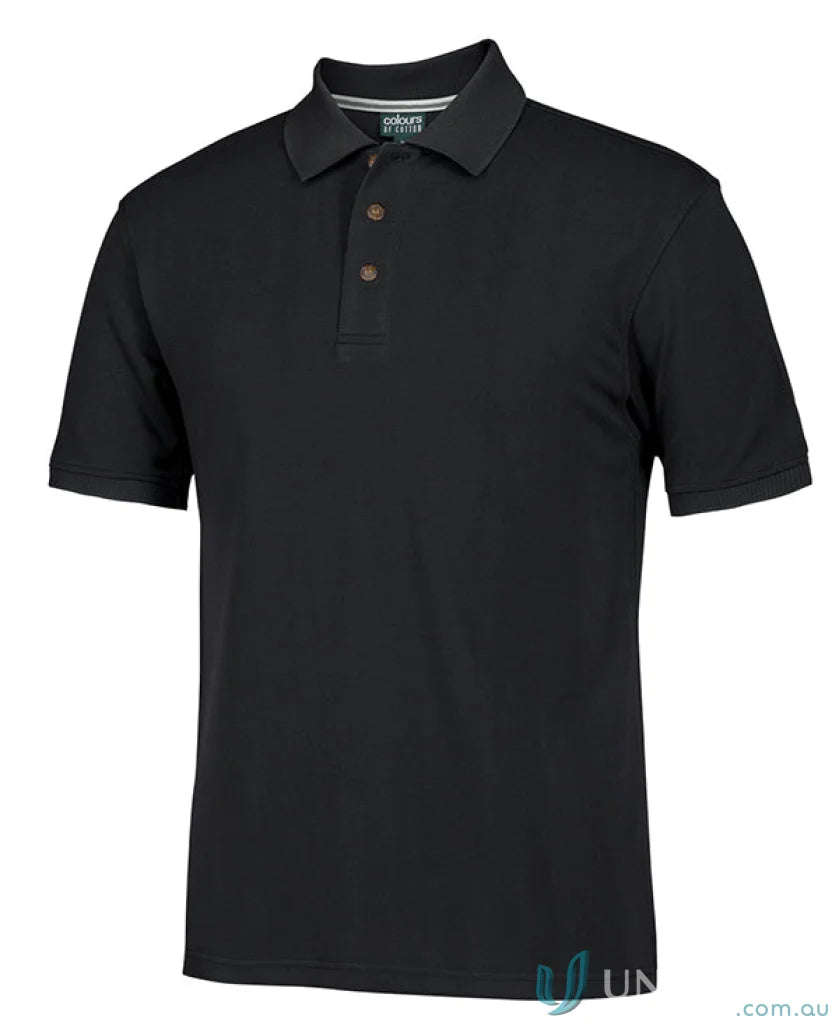 Black cotton ottoman polo shirt made from cozy Ottoman knit fabric for premium comfort