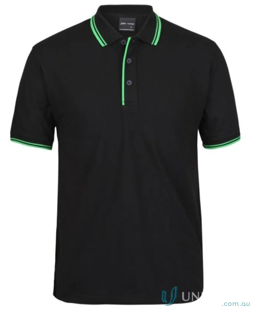 Black JBs Contrast Polo shirt made of pique knit fabric with sun protection and green trim