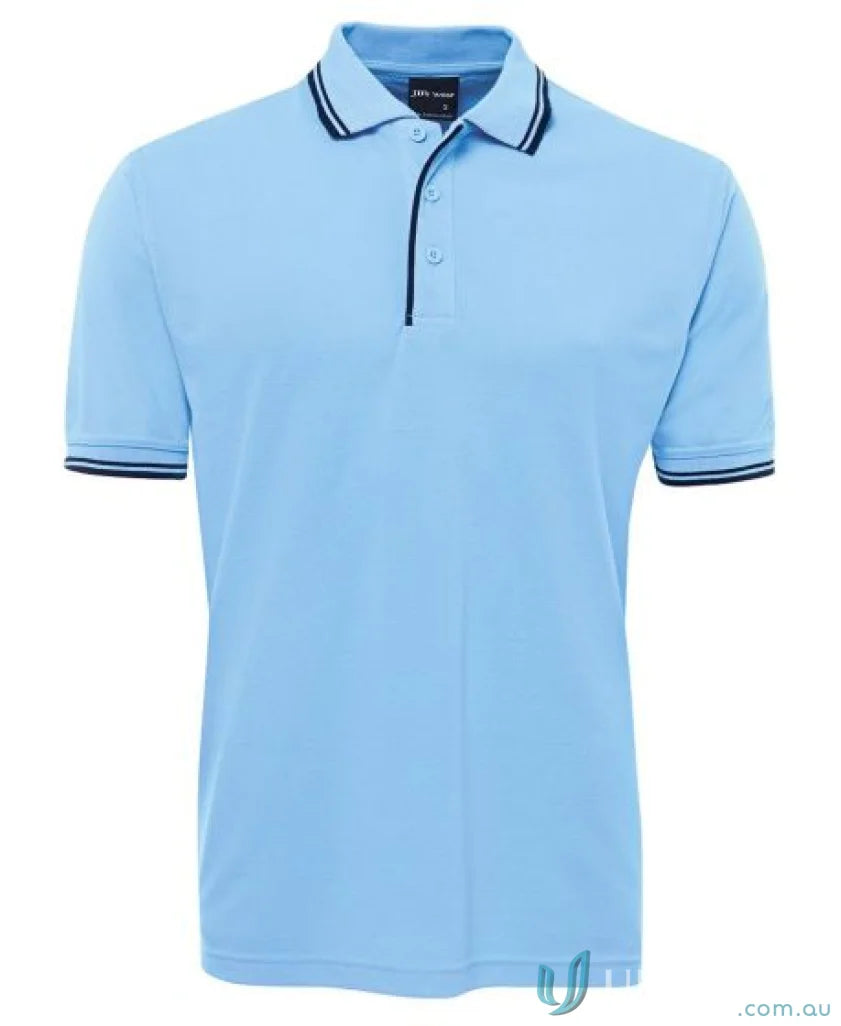 Light blue JB’s Contrast Polo with dark trim in pique knit fabric perfect for sun protection