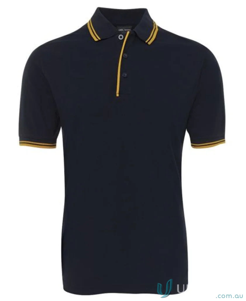 Navy JB’s Contrast Polo with yellow trim made of pique knit fabric and sun protection