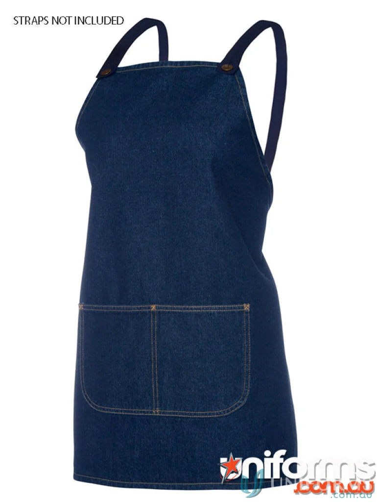 Blue denim apron with pockets from JB’S Cross Back workwear, perfect for uniforms