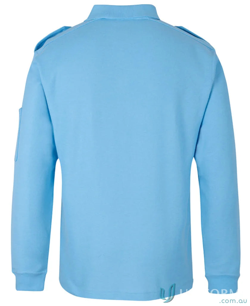 Light blue epaulette long sleeve polo shirt in pique knit fabric from JBs Epaulette LS Polo