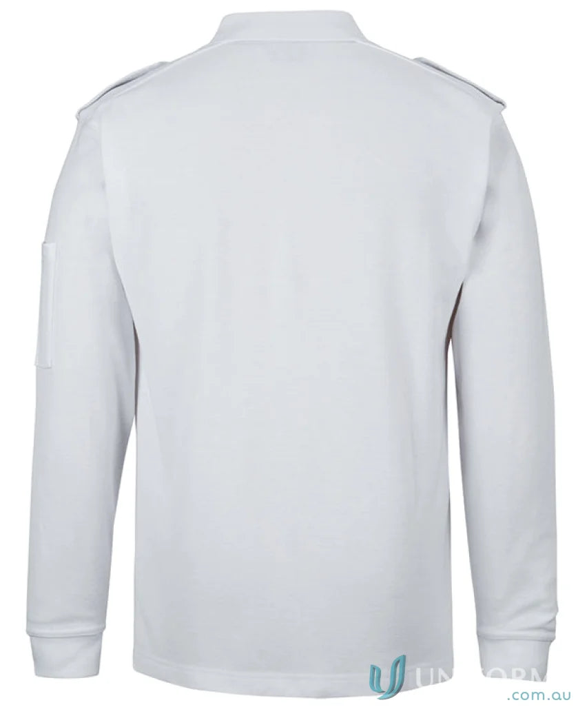 White long sleeve polo shirt with epaulette detail in pique knit fabric from JBs Epaulette LS Polo