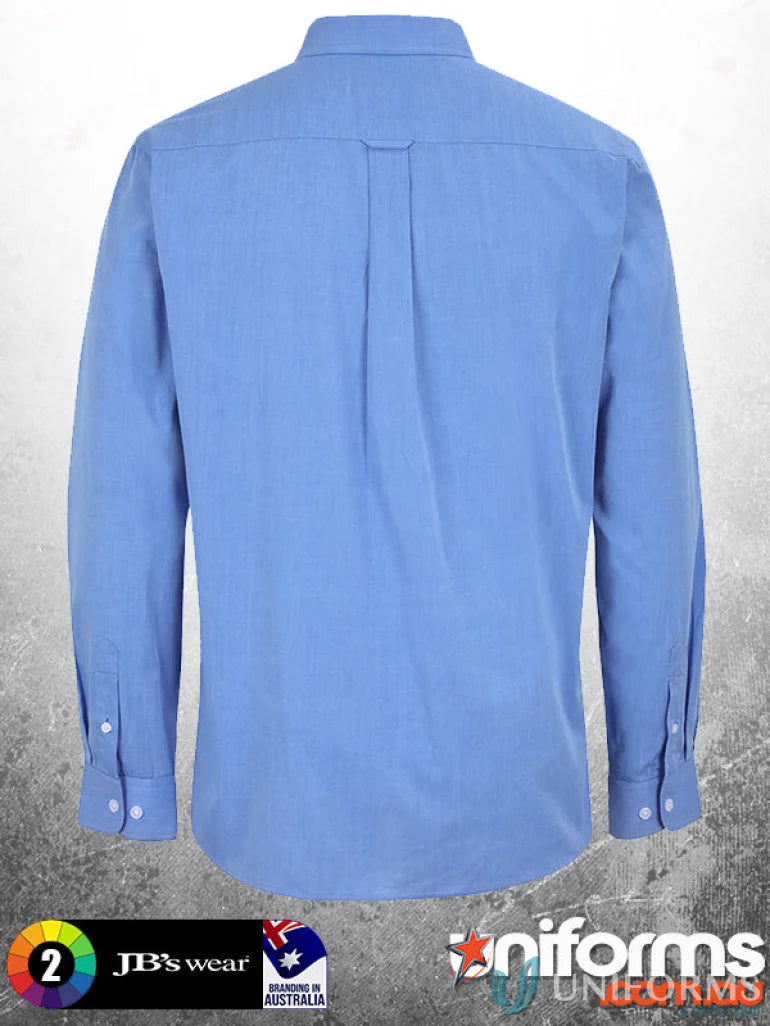 Light blue JBs Fine Chambray LS Shirt with chest pocket and 2-piece button-down collar