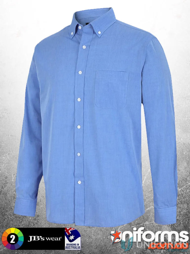 Light blue JBs Fine Chambray LS Shirt with chest pocket and 2-piece button-down collar