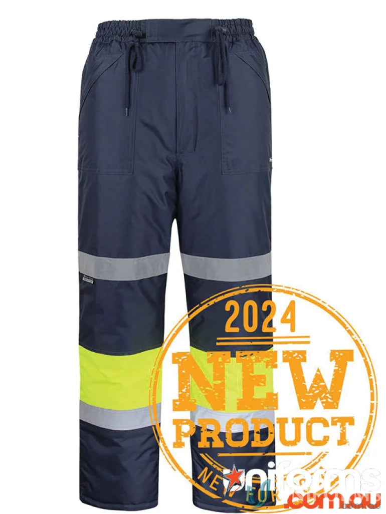 Navy blue high-visibility work pants with pile tape from JBs Freezer Pants Workwear