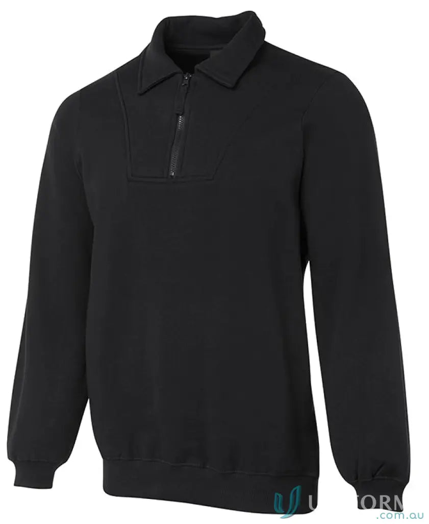 Black long-sleeved collared zip fleecy sweater from JB’s Half Zip Fleecy Sweater 3FSZ
