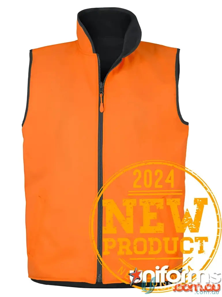 Orange and black fleece vest perfect for work uniforms or sports uniforms