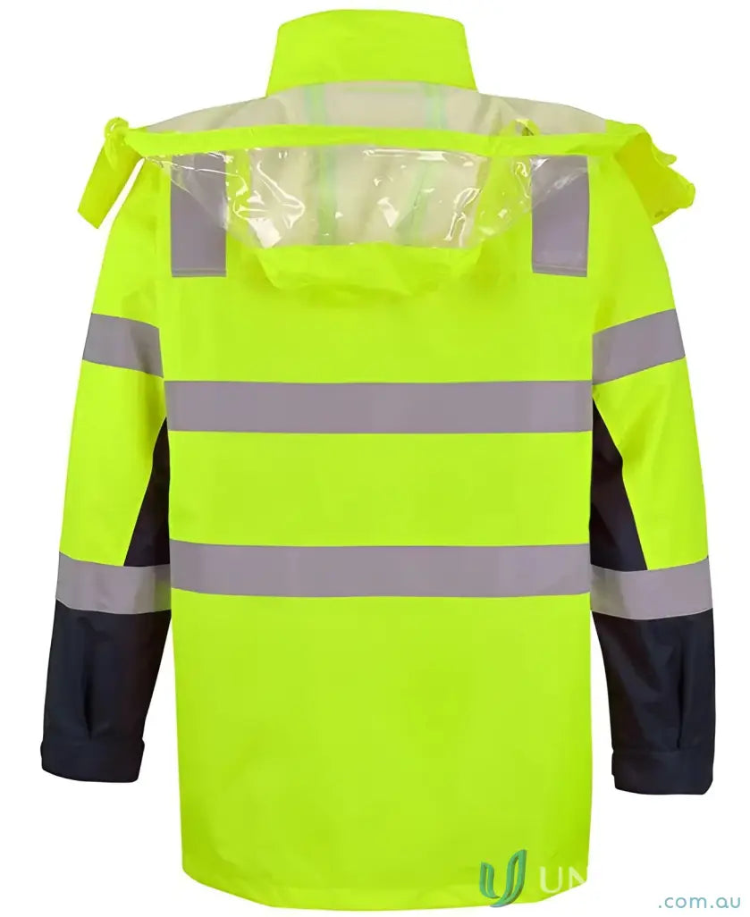 JB’S HI VIS (D+N) Visionary Jacket with hook pile, reflective stripes, and hood for safety uniforms
