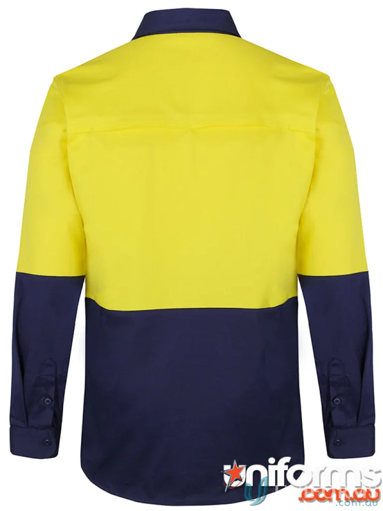 Two-tone work shirt from JB’S Hi Vis L/S Stretch Work Shirt for daytime safety and work uniforms