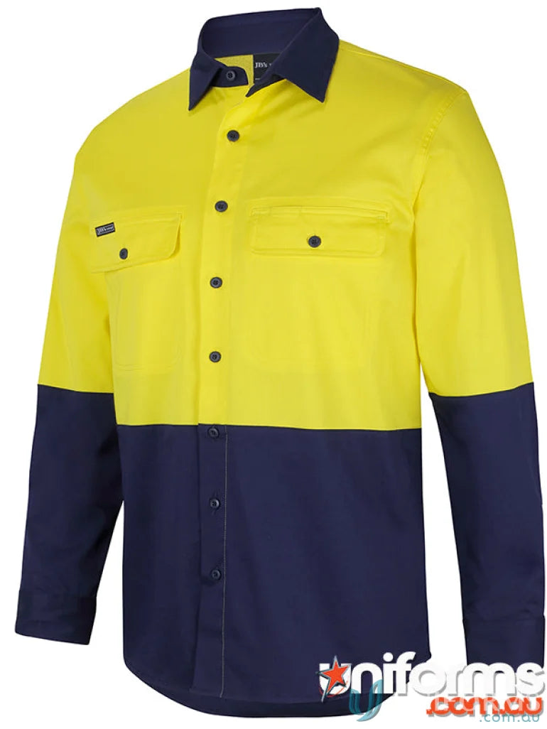 Two-tone work shirt with two-piece collar from JB’S Hi Vis L/S Stretch Work Shirt for daytime safety