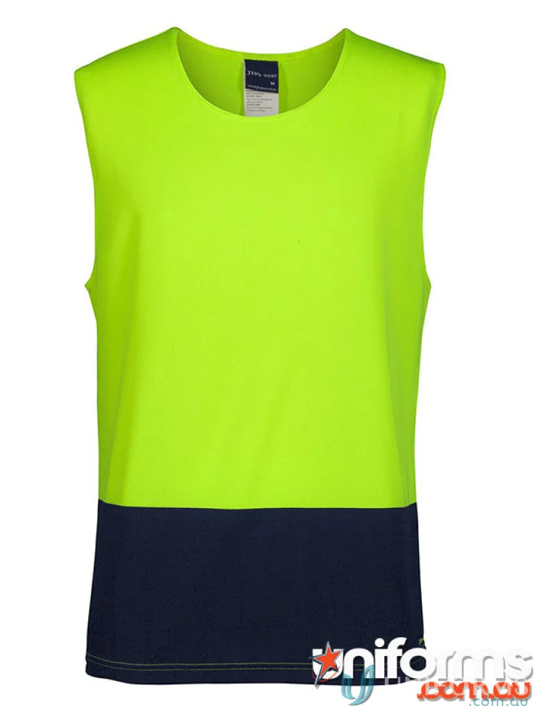 JB’s Dri™ moisture wicking two-tone lime green and navy blue work vest Australian safety standards