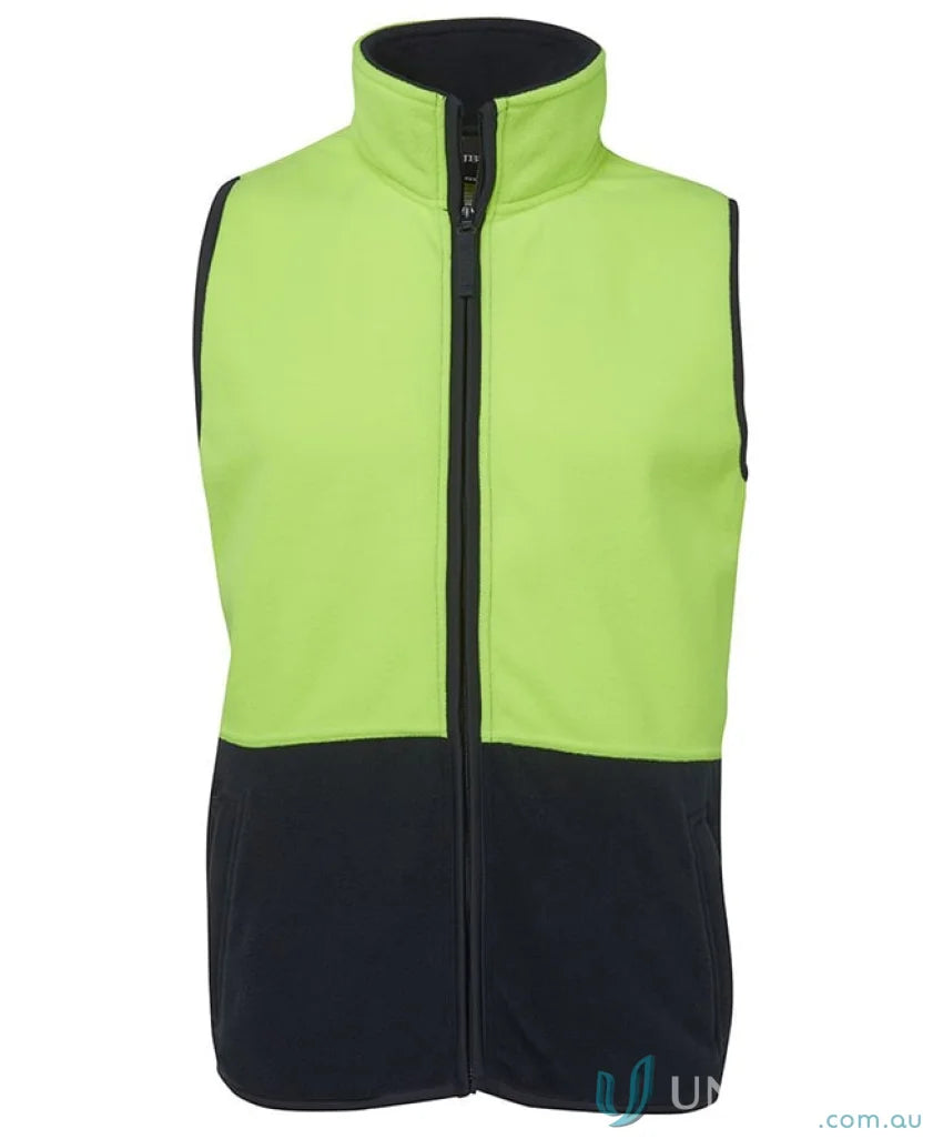 Two-tone high-visibility fleece vest from JBs Hi Vis Polar Vest for workwear and uniforms