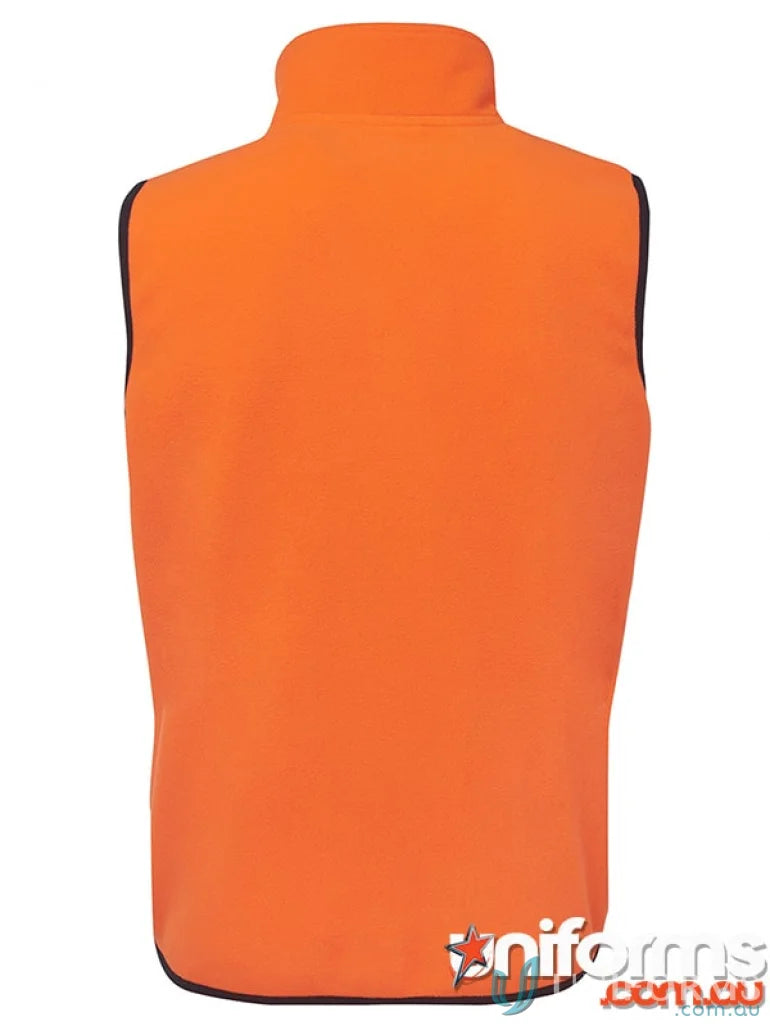 Orange fleece vest perfect for workwear and work uniforms in JB’s Hi Vis Polar Vest