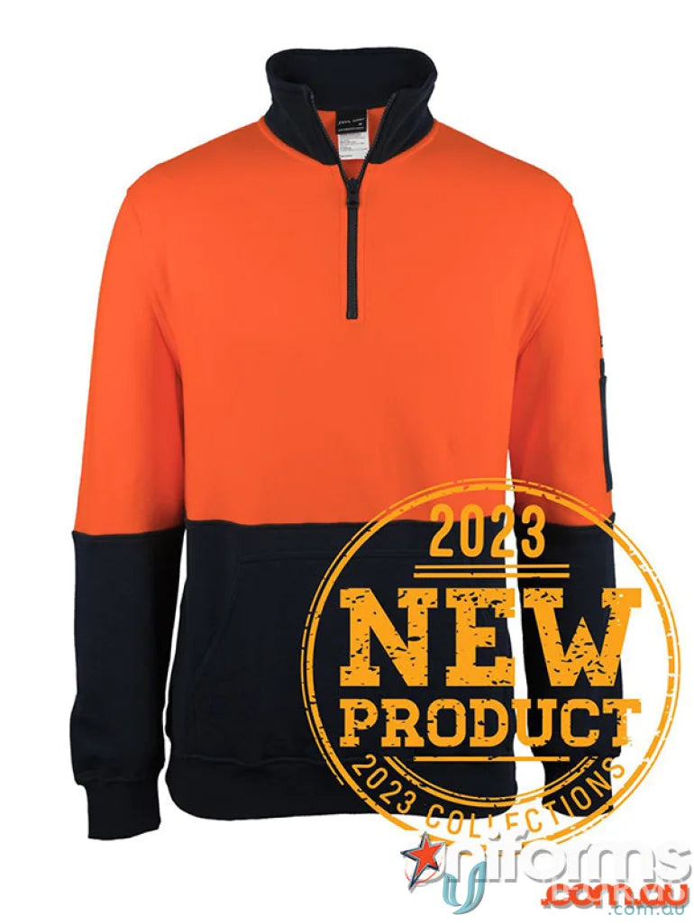 Orange and black quarter-zip sweatshirt from JB’S HiVis 310 workwear with pocket