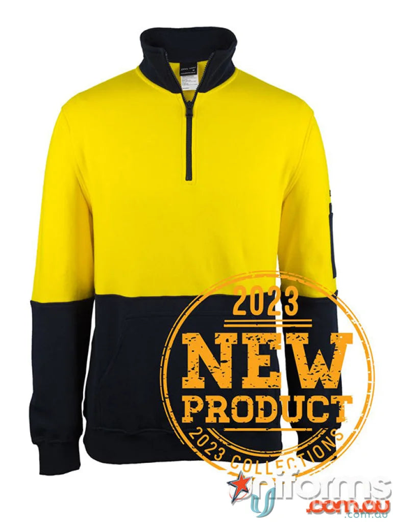 Yellow and navy blue work sweatshirt with pocket for uniforms and workwear comfort