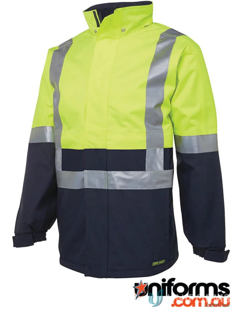 Two-tone high-visibility work jacket with zip closure and secure storage from JBS HiVis