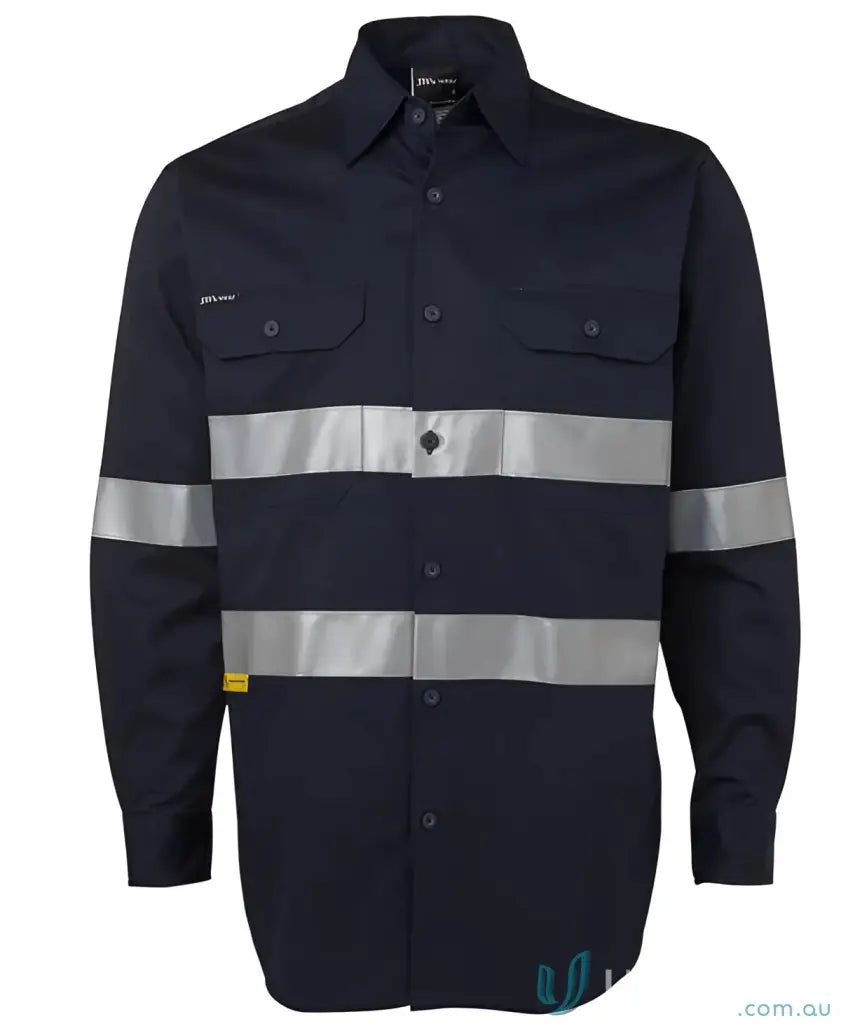 Navy blue work uniforms long-sleeve shirt with reflective stripes for safety