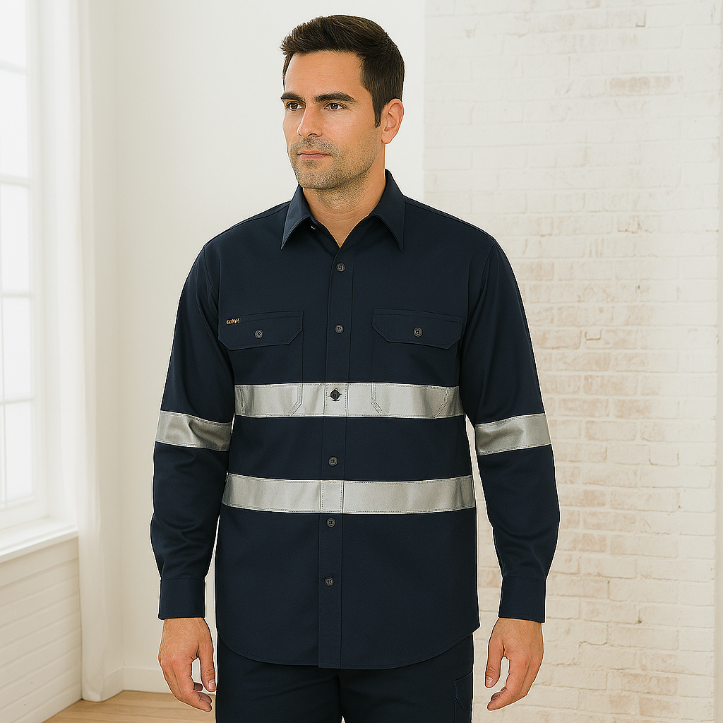JBs HiVis Day Night LS 190g Shirt With Tape - Navy / A(XS) - WORKWEAR