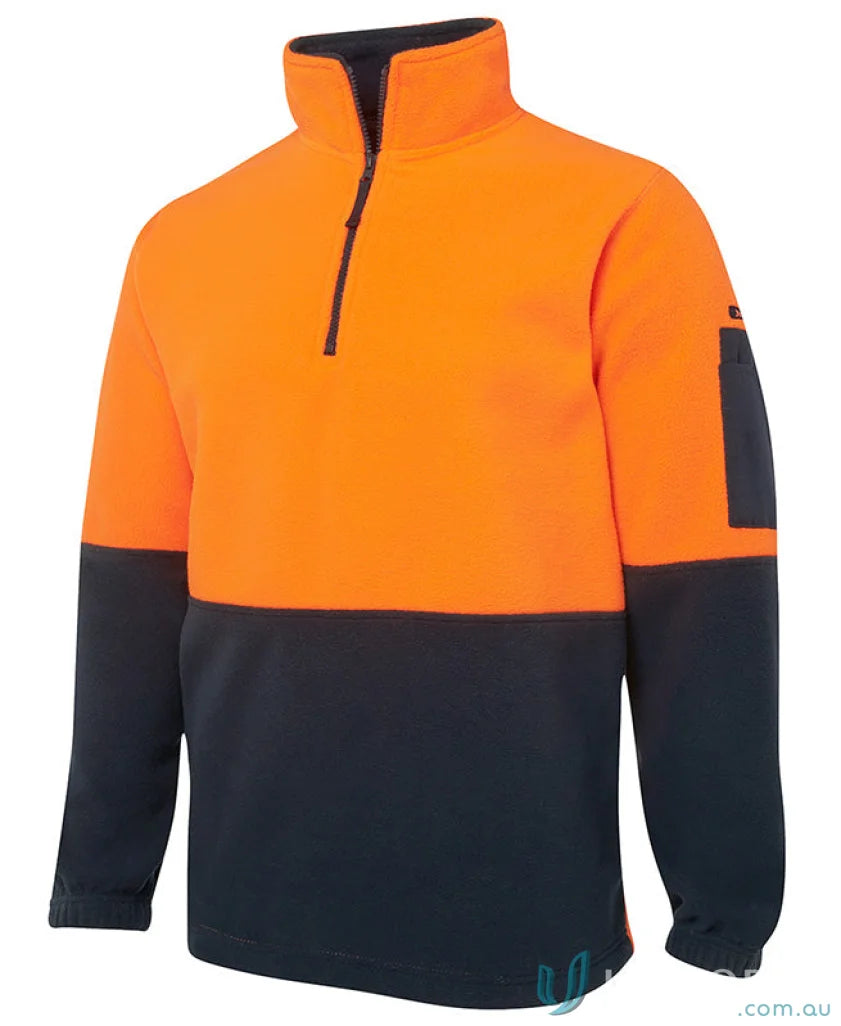 Orange and black quarter-zip work sweatshirt from JBs HiVis Half Zip Polar Jumper, perfect for uniforms