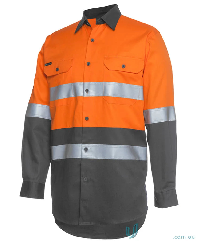 Orange and gray high-vis work shirt with reflective tape for Australian safety standards