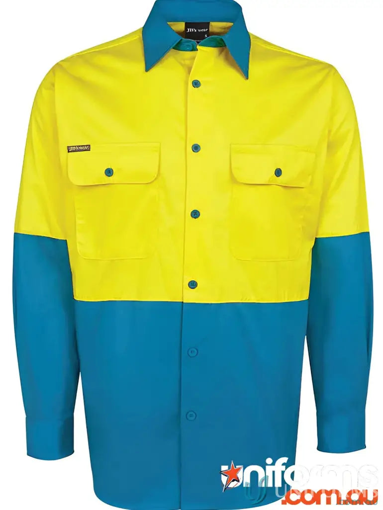 Two-tone work shirt with collar in 9XL size, perfect for uniforms at JBs HiVis LS Light Work Shirt