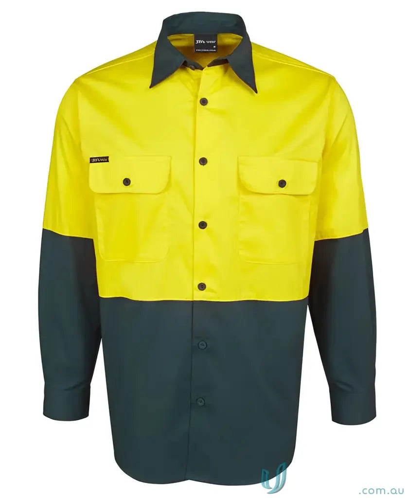 Yellow and dark green long-sleeved work shirt with collar, size 9XL, perfect for uniforms