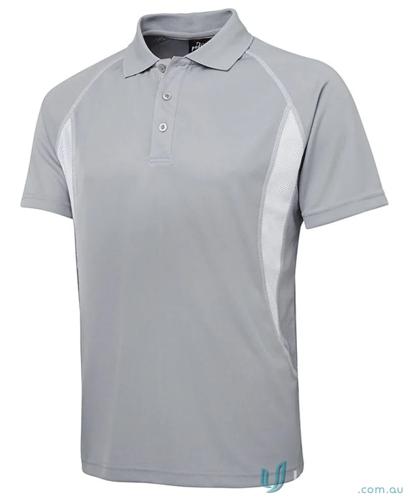 Gray JB’s Insert Poly Polo shirt made with podium cool moisture-wicking pique knit fabric