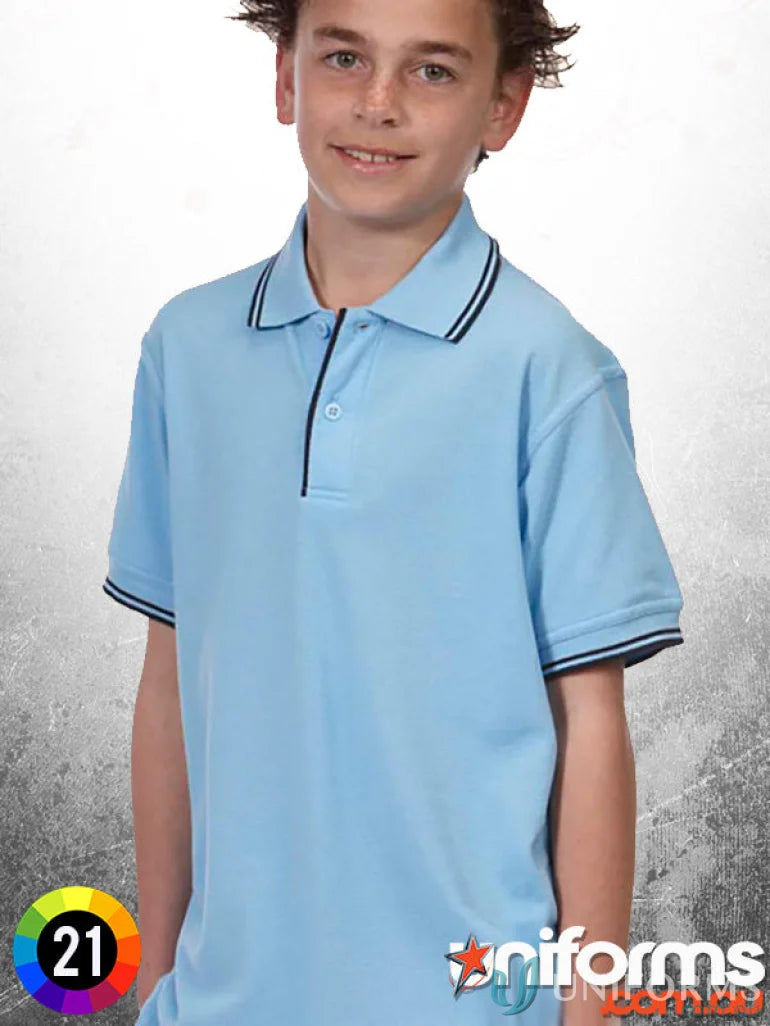 Kids contrast polo shirt from JBs Kids Contrast with reinforced herringbone tape in light blue