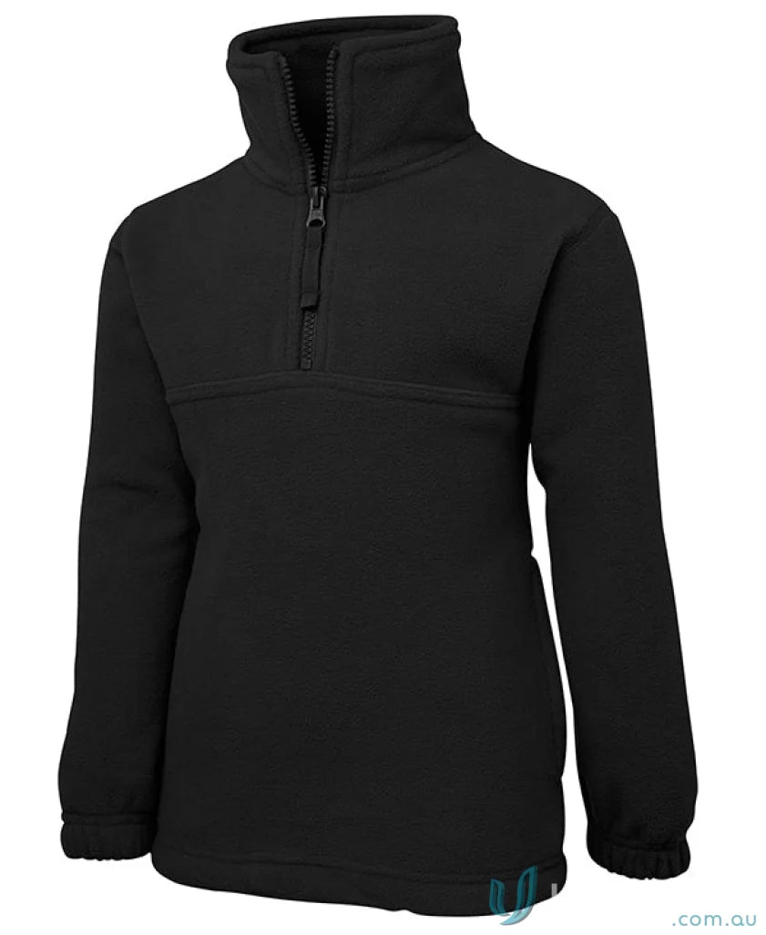 Kids half zip black fleece pullover made of low-pill 290gsm polar fleece for kids